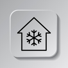 Wall Mural - Snow, house simple icon. Flat design. Black icon on square button with shadow. Grey background.ai