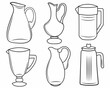 Jugs outline icons isolated on white background. Monochrome vector Illustration.