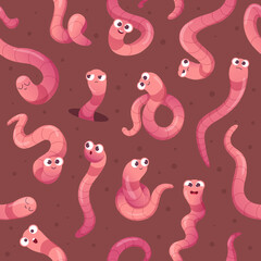 Poster - Worms pattern. Crawlers in action poses funny creeping insects in ground exact vector seamless background