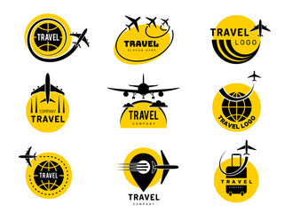 Wall Mural - travel logo. adventure and exploration world concept identity for tourist agency air trip logotype r