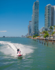 Wall Mural - beach skyline men jet ski vacation miami 