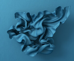 Wall Mural - Blue satin cloth design element, isolated piece of blowing fabric banner, elegant textiles 3d rendering