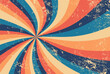 © Arlenta Apostrophe - groovy retro starburst sunburst background pattern in grunge textured vintage color palette of blue orange and beige white with spiral or swirled radial striped design, old 60s hippy background vector