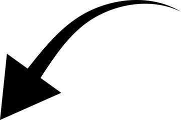 Hand drawn black curved arrow shape in doodle style