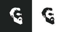 Logo Head Of A Man. A Man In Glasses With A Beard. Hipster