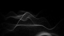 Futuristic Black And White Luminous Wave. The Concept Of Big Data. Network Connection. Cybernetics. Abstract Dark Background Of White Dots Forming A Wave. 3d Rendering.