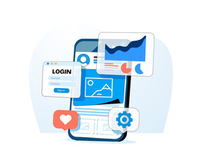Wall Mural - mobile application development process. web application builder. social media app. ui, ux interface 