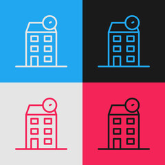 Sticker - Pop art line House icon isolated on color background. Home symbol. Vector