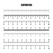 © 32 pixels - Realistic black centimeter scale for measuring length or height. Various measurement scales with divisions. Ruler, tape measure marks, size indicators. Vector illustration