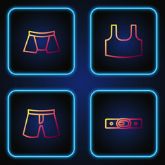 Sticker - Set line Belt, Short or pants, Men underpants and Undershirt. Gradient color icons. Vector