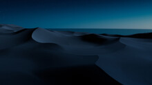 Desert Landscape With Sand Dunes And Blue Gradient Starry Sky. Scenic Contemporary Background.
