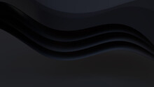 Black 3D Ribbons Form A Dark Abstract Wallpaper. 3D Render With Copy-space. 