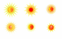 Sun Icon - Sunny Icon Vector In Outline Flat Color Icon Set Style. Suns Icons Collection. Vector Set Illustration