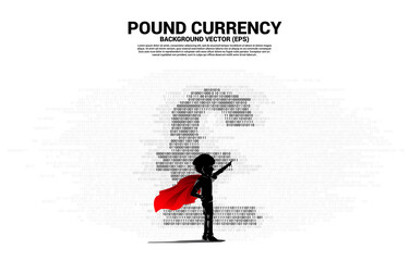 Wall Mural - silhouette of boy in superhero suit standing with pound sterling currency money with one and zero bi