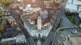 Fototapeta Londyn - Aerial footage of British Town Center and City Centre of Luton England at Sunset golden hour time