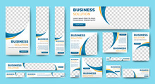 Set Of Creative Web Banners Of Standard Size With A Place For Photos. Vertical, Horizontal And Square Template. Vector Illustration	
