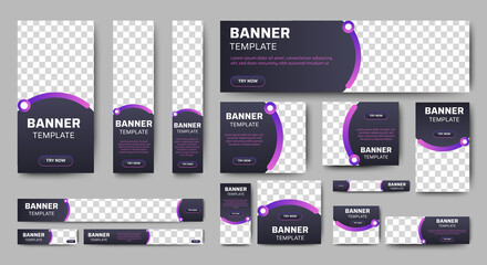 Modern banner design web template Set, Horizontal header web banner. Modern Gradient Blue cover header background for website design, Social Media Cover ads banner, flyer, invitation card