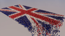 A Crowd Of People Coming Together To Form The Flag Of United Kingdom. British Banner On White.