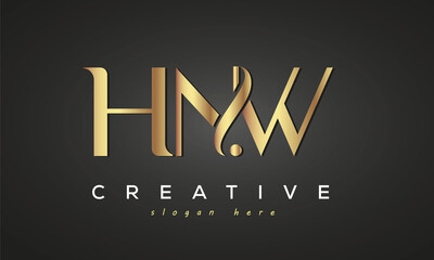 Wall Mural - HNW creative luxury stylish logo design with golden premium look, initial tree letters customs logo for your business and company	