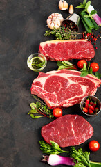 Wall Mural - Variety of raw beef meat steaks for grilling.