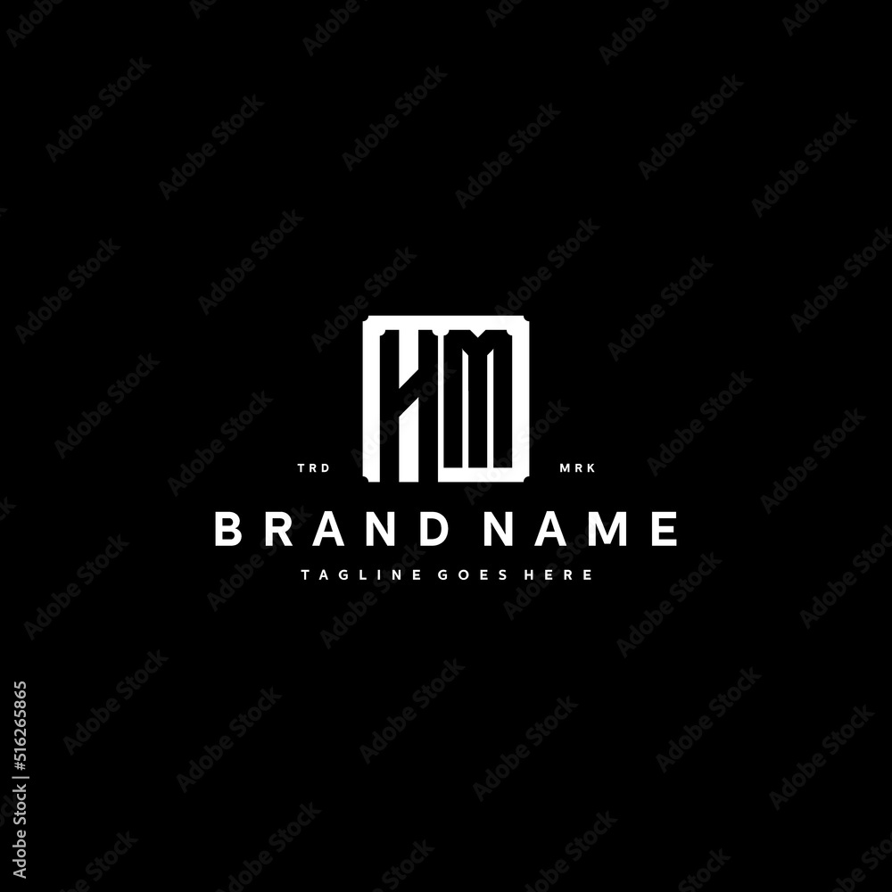 HM monogram logo design with square rectangular shape isolated on black ...
