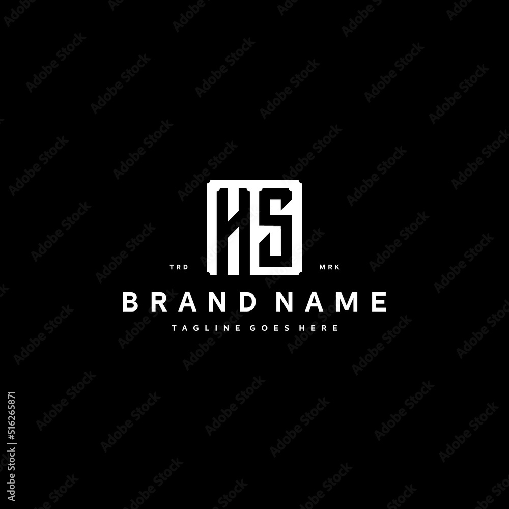 HS monogram logo design with square rectangular shape isolated on black ...