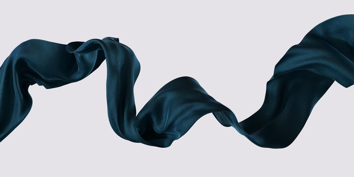 Wall Mural - Blue dynamic Cloth silk scarf movement, floating fabric background, 3d rendering elegant silk textiles fly