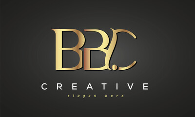 BBC creative luxury stylish logo design with golden premium look, initial tree letters customs logo for your business and company