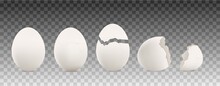 Cracked Chicken Egg In 3d Realistic Vector Illustration Isolated On Transparent
