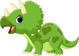Fototapeta  - Cartoon funny little triceratops on white background