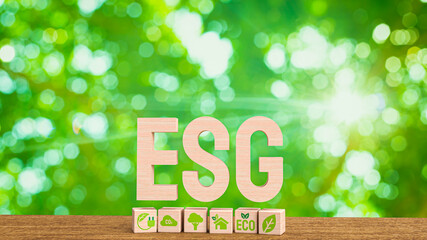 The esg wood text  meaning Environmental social and corporate governance 3d rendering