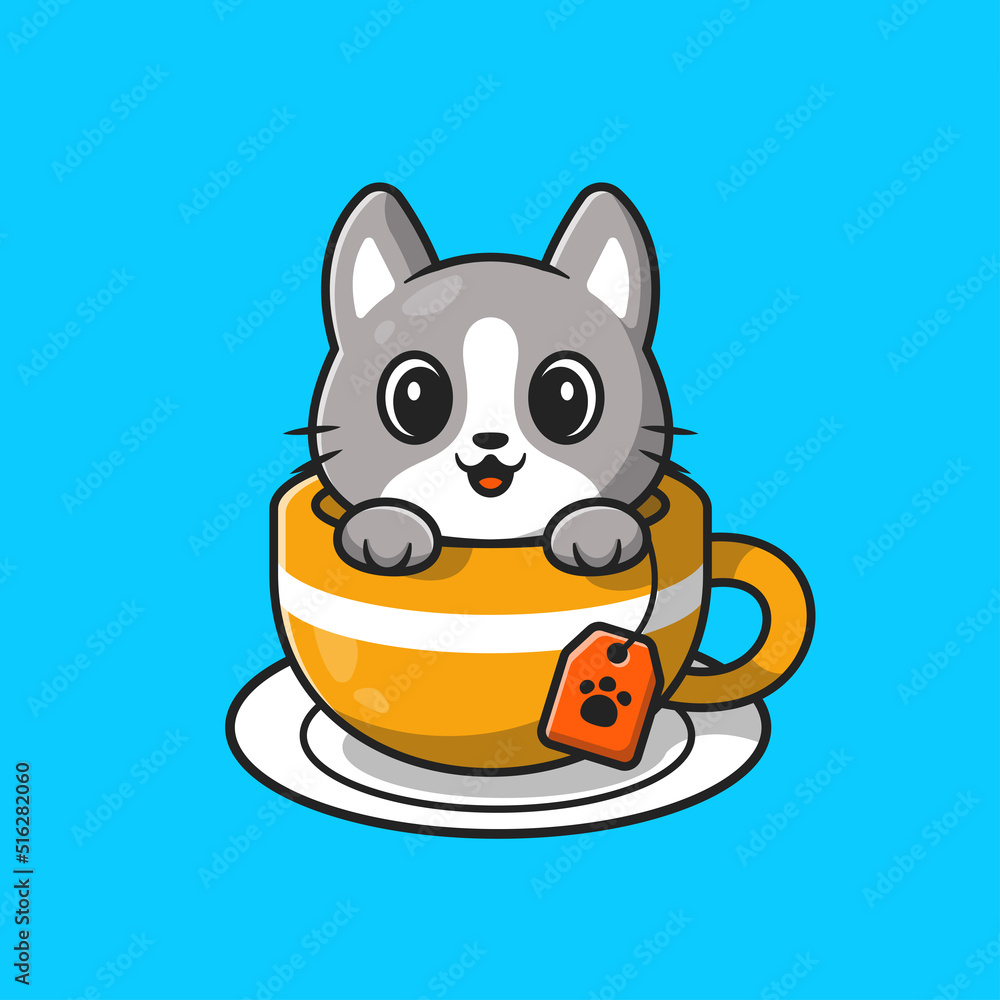 Cute Cat In Tea Cup Cartoon Vector Icon Illustration. Animal Drink Icon ...