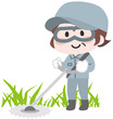 草刈り作業をするシニア女性イラスト