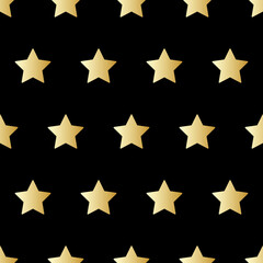 Seamless pattern of shining vector stars. Repeating gradient gold shapes background.