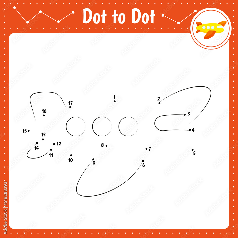 Vetor Connect The Dots Plane Dot To Dot Educational Game Coloring Vetor connect the dots plane dot to dot educational game coloring