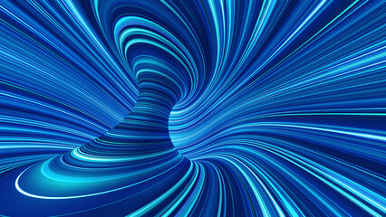Fototapete - Abstract art background. Techno cyber jet 3D illustration. Funnel of big data strings