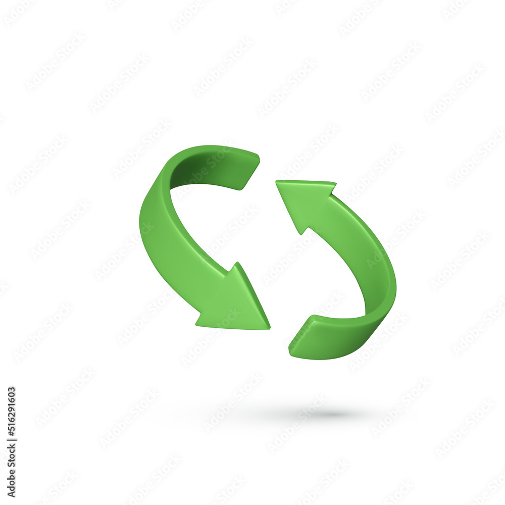 Arrows looping in circle. Green refresh icon isolated on white ...