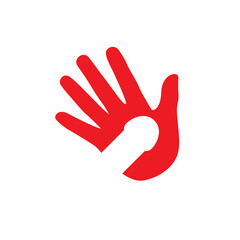 Wall Mural - An abstract sign of the red hand and penis gland silhouette. Isolated Vector Illustration.