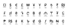 Currency Signs Set With Names. Vector
