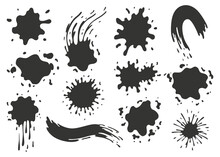 Paint Blots. Splashes Set For Design Use. Grunge Shapes Collection. Dirty Stains And Silhouettes. Black Ink Splashes
