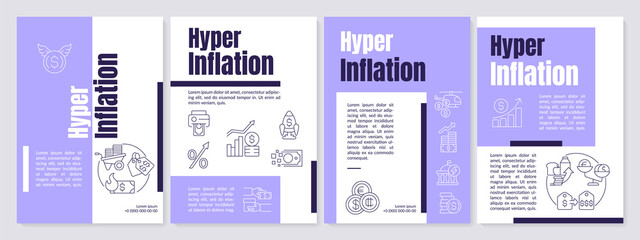 Hyperinflation purple brochure template. Rising prices. Leaflet design with linear icons. Editable 4 vector layouts for presentation, annual reports. Anton, Lato-Regular fonts used