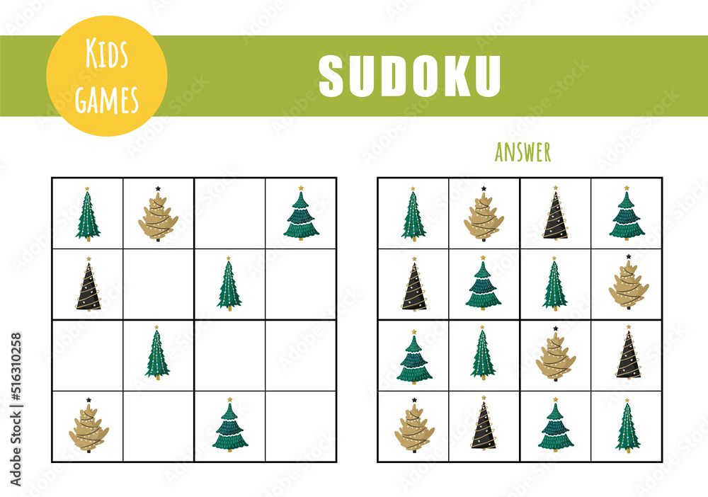 Sudoku for kids. Children activity sheet. Puzzle game with christmas ...