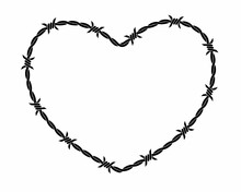 Vector Illustration Of Barbed Wire Heart Isolated On White Background. Heart Shape Frame From Twisted Barbwire. Security Fence Sign. 