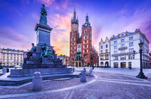 Krakow, Poland - Medieval Ryenek Square With The Cathedral