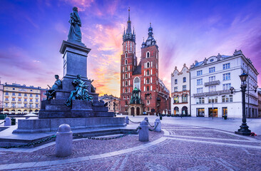 Fototapete - Krakow, Poland - Medieval Ryenek Square with the Cathedral