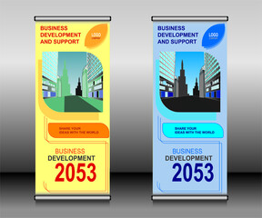 Wall Mural - Roll up banner template design,banner layout, advertisement, pull up, polygon background.