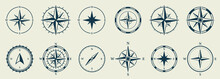 Windrose Silhouette Icon Set. Compass Nautical Navigator Cartography Glyph Pictogram. Rose Wind Navigator Icon. Adventure Direction To North South West East Sign. Isolated Vector Illustration