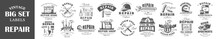 Set Of Vintage Repair Labels. Posters, Stamps, Banners And Design Elements. Vector Illustration
