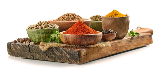 Canvas Print - various spices on wooden board