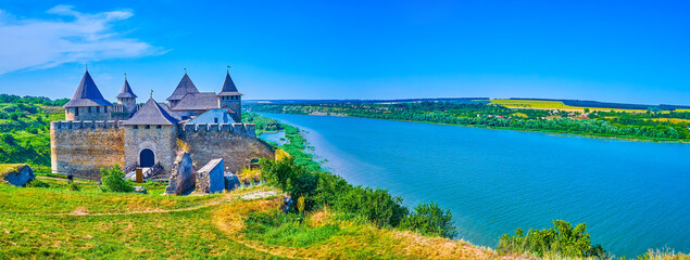 Poster - Panorama of medieval Khotyn Fortress and Dniester river, Ukraine